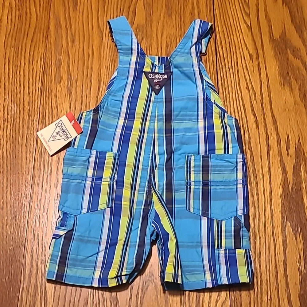 OshKosh B'gosh NWT Blue Plaid Kids Overalls - 12 Months